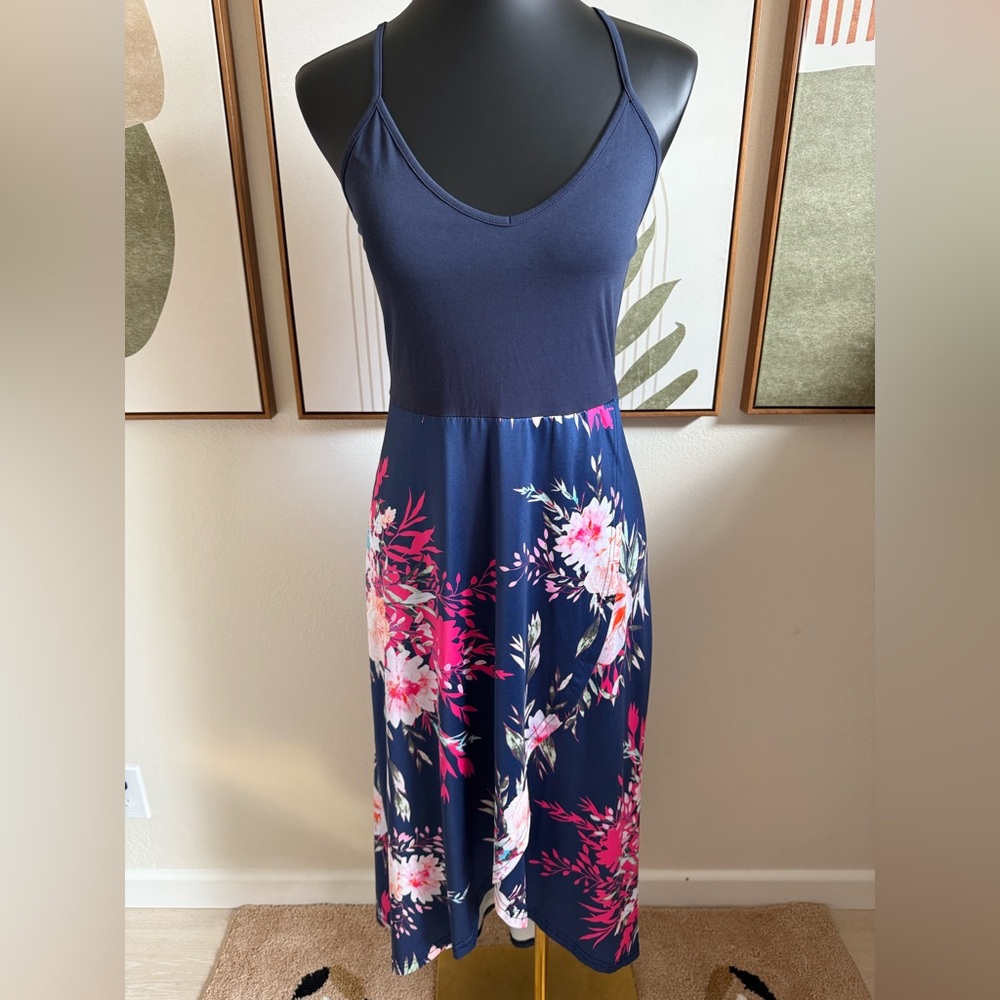 Blue and Pink High-Low Maxi Dress Resort Wear - Picture 2 of 8